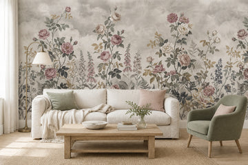 Taupe Rose Border English Garden Wallpaper Mural