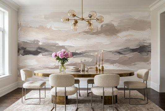 Taupe Waves Wallpaper Mural room scene