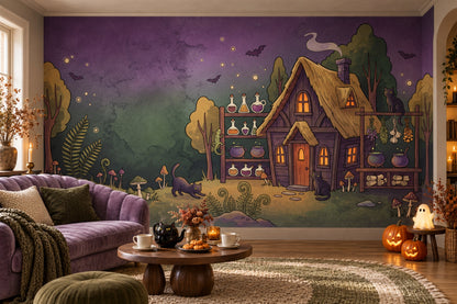 Witch Cottage Potions and Black Cat Halloween Wallpaper Mural - image 4