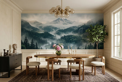 Teal Alpine Pine Forest Wallpaper Mural - 3