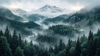 Teal Alpine Pine Forest Wallpaper Mural - 2
