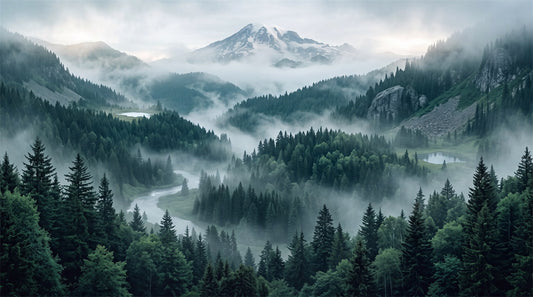 Teal Alpine Pine Forest Wallpaper Mural - 2