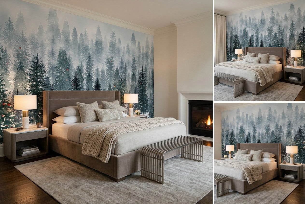 Teal Peaceful Winter Forest Wallpaper Mural