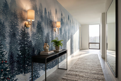 Teal Peaceful Winter Forest Wallpaper Mural