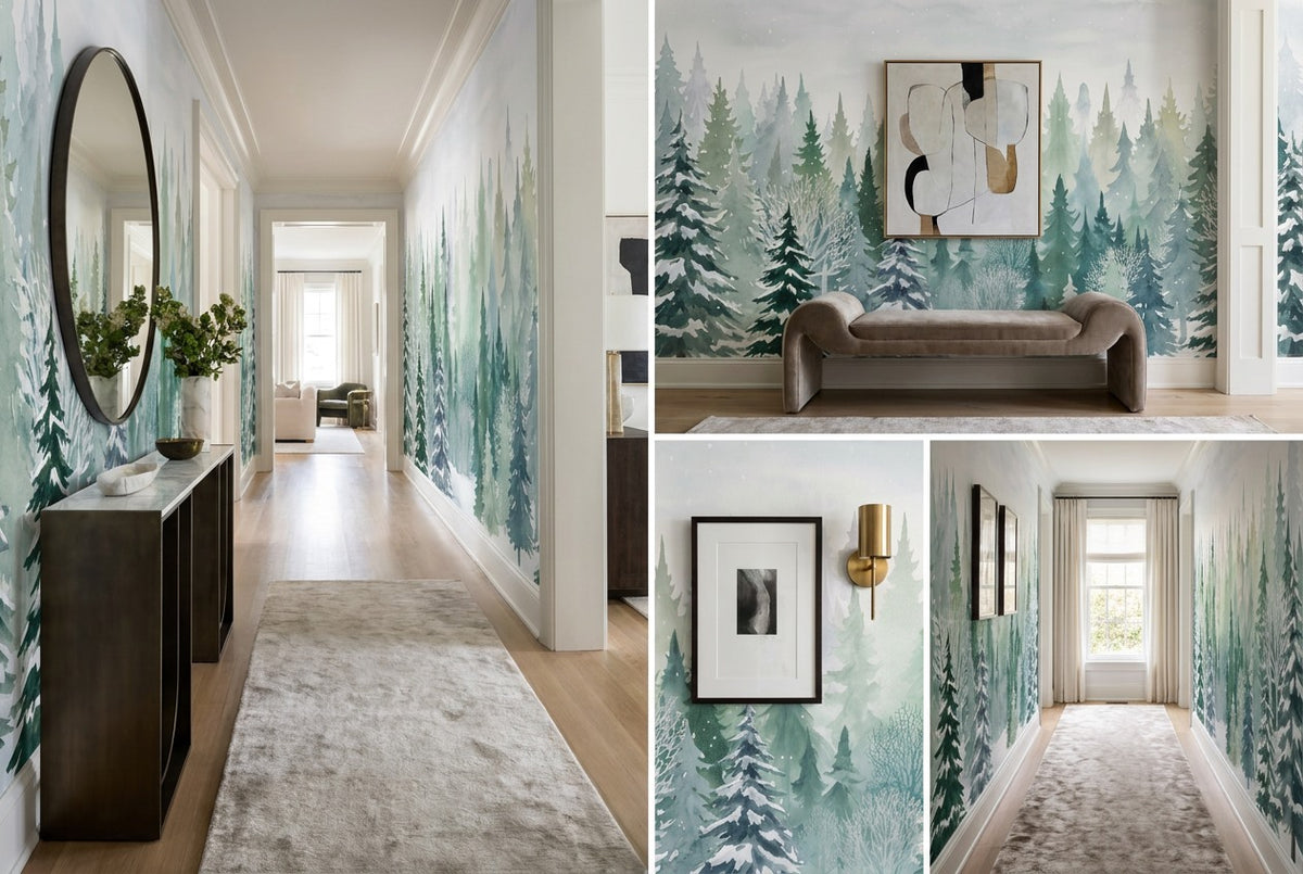 Teal December Winter Forest Wallpaper Mural