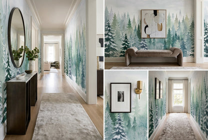 Teal December Winter Forest Wallpaper Mural