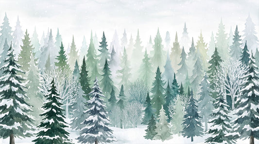 Teal December Winter Forest Wallpaper Mural
