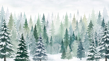 Teal December Winter Forest Wallpaper Mural