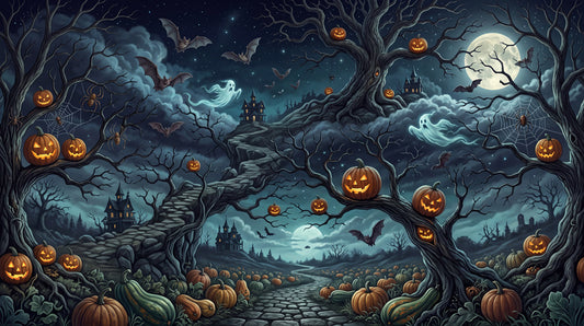 Twisted Pumpkin Trees and Moonlit Path Halloween Wallpaper Mural - image 2