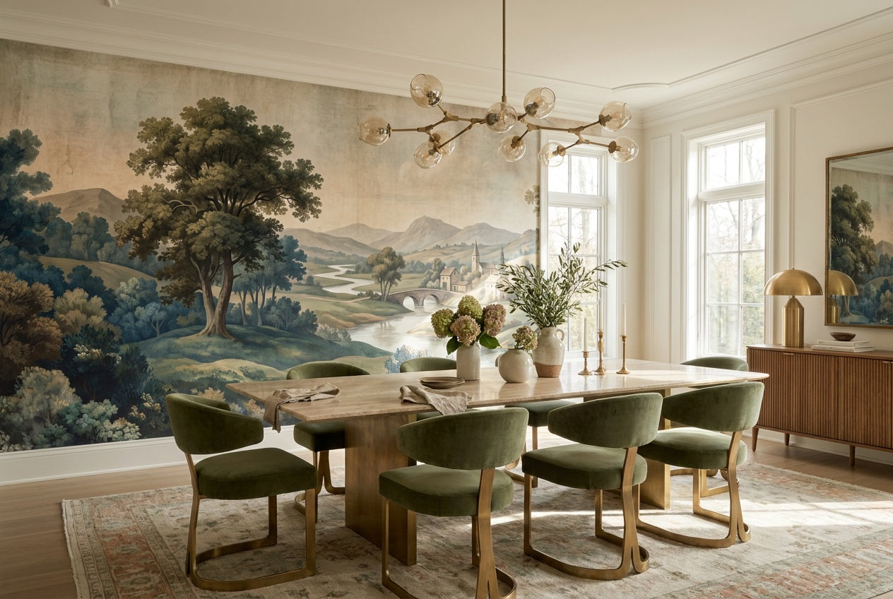 Teal River Valley Landscape Wallpaper Mural - 3