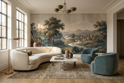 Teal River Valley Landscape Wallpaper Mural - 1