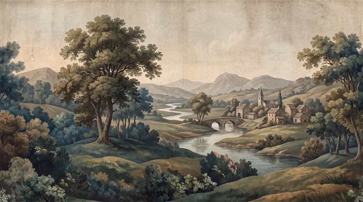 Teal River Valley Landscape Wallpaper Mural - 2