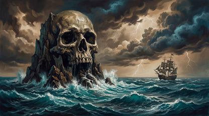 Skull Island Stormy Sea and Ship Halloween Wallpaper Mural - image 2