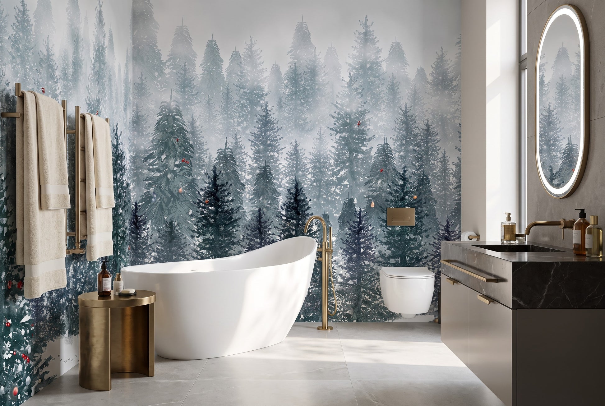 Teal Peaceful Winter Forest Wallpaper Mural