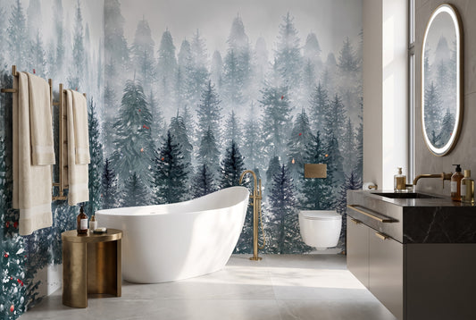 Teal Peaceful Winter Forest Wallpaper Mural