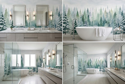 Teal December Winter Forest Wallpaper Mural
