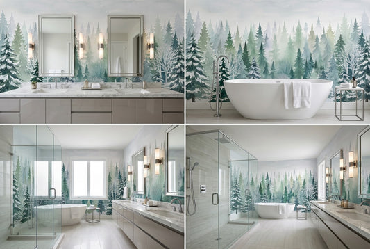 Teal December Winter Forest Wallpaper Mural