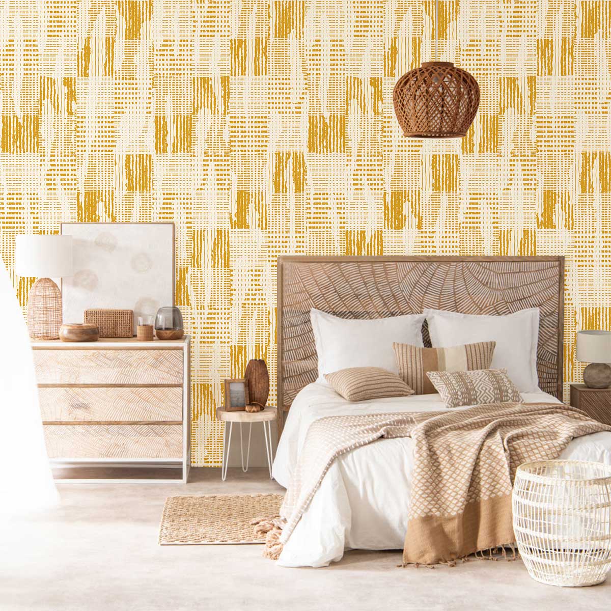 Modern Gold Herringbone Yellow Mural Wallpaper