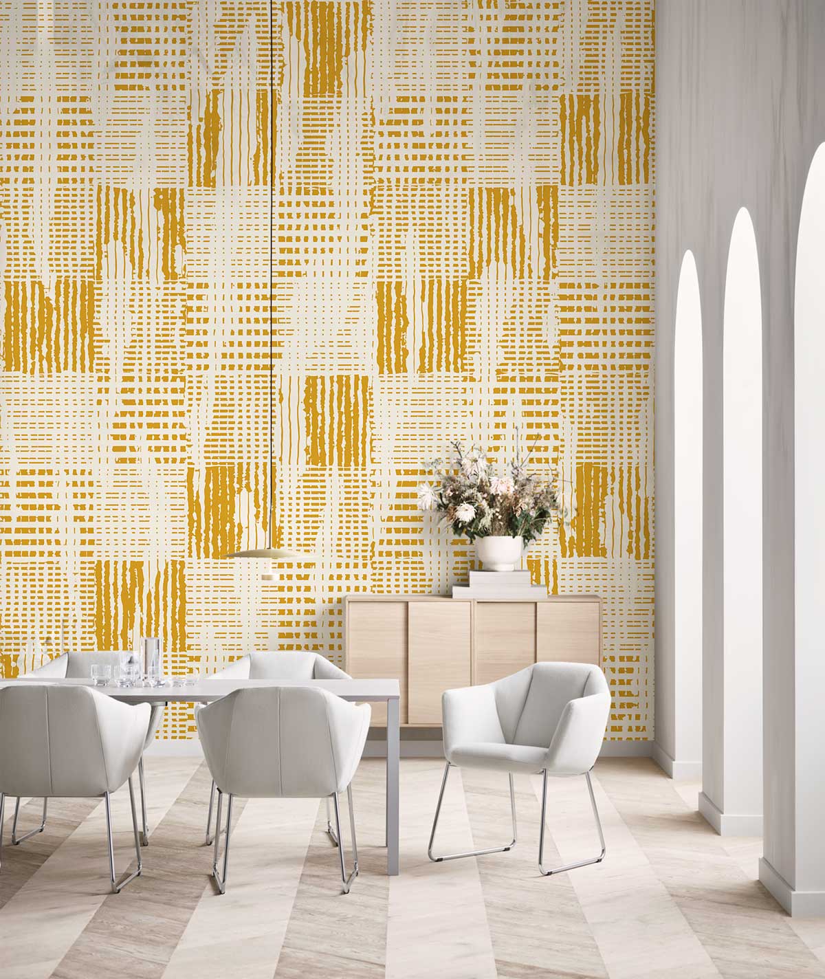 Modern Gold Herringbone Yellow Mural Wallpaper