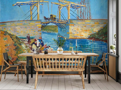 working ladies under bridge Mural Wallpaper for dining Room decor