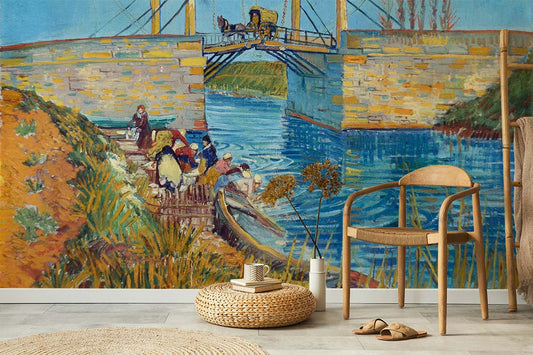 working ladies under bridge Mural Wallpaper for Room decor