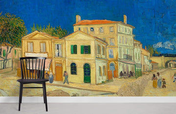 Vintage Artistic Townscape Blue Mural Wallpaper