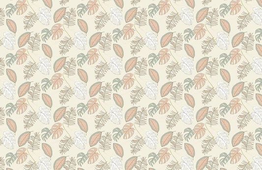 Botanical Leaf Pattern Neutral Mural Wallpaper