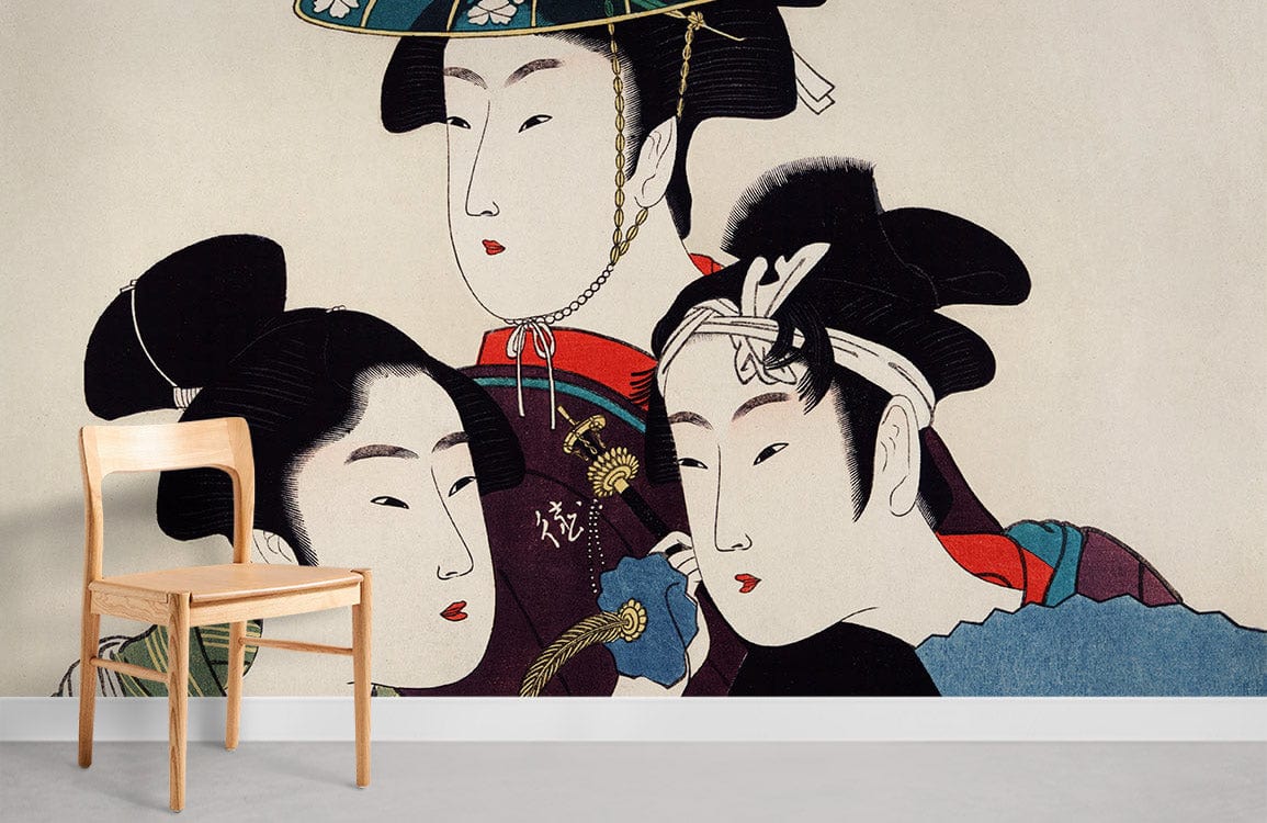 Elegant Japanese Geisha Art Wallpaper Mural