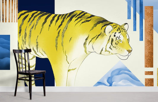 Abstract Geometric Tiger Blue Mural Wallpaper