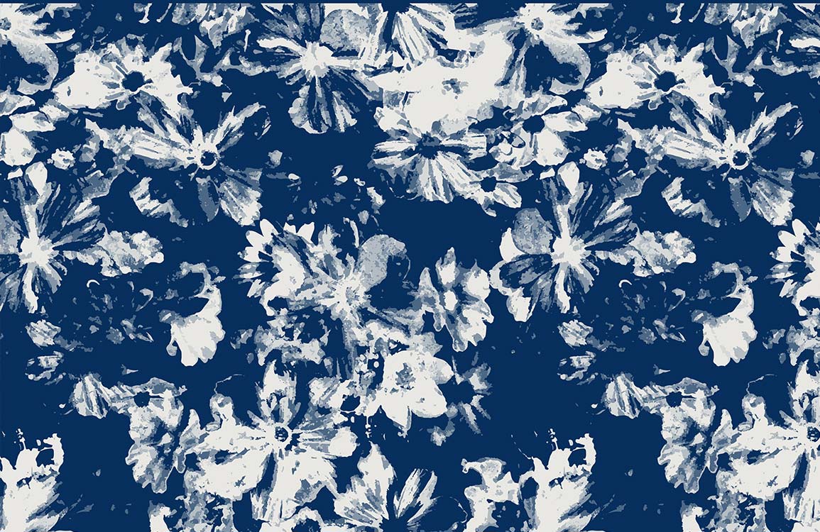 Blue Floral Brushstroke Mural Wallpaper