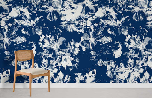 Blue Floral Brushstroke Mural Wallpaper