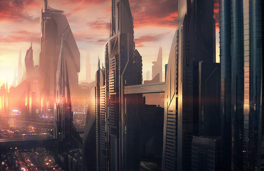 Futuristic Cityscape Sunset Wall Mural