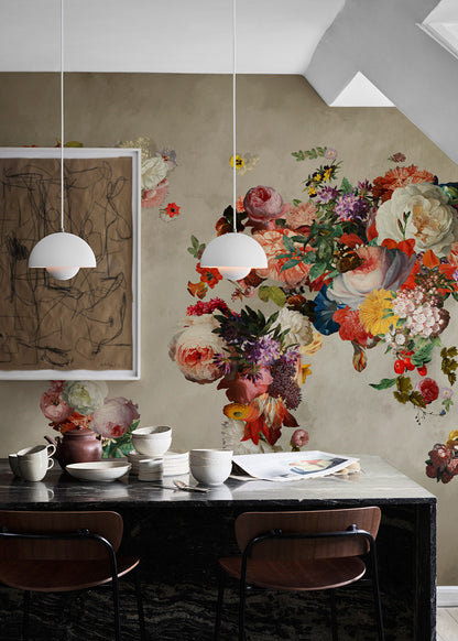 Floral World Map Wall Mural Wallpaper in dining room