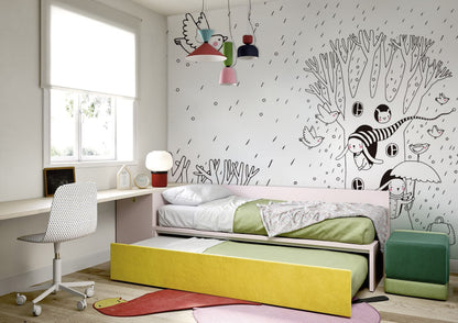 Birds on the Tree Cartoon Wall Mural Wallpaper for Use in Decorating Bedrooms