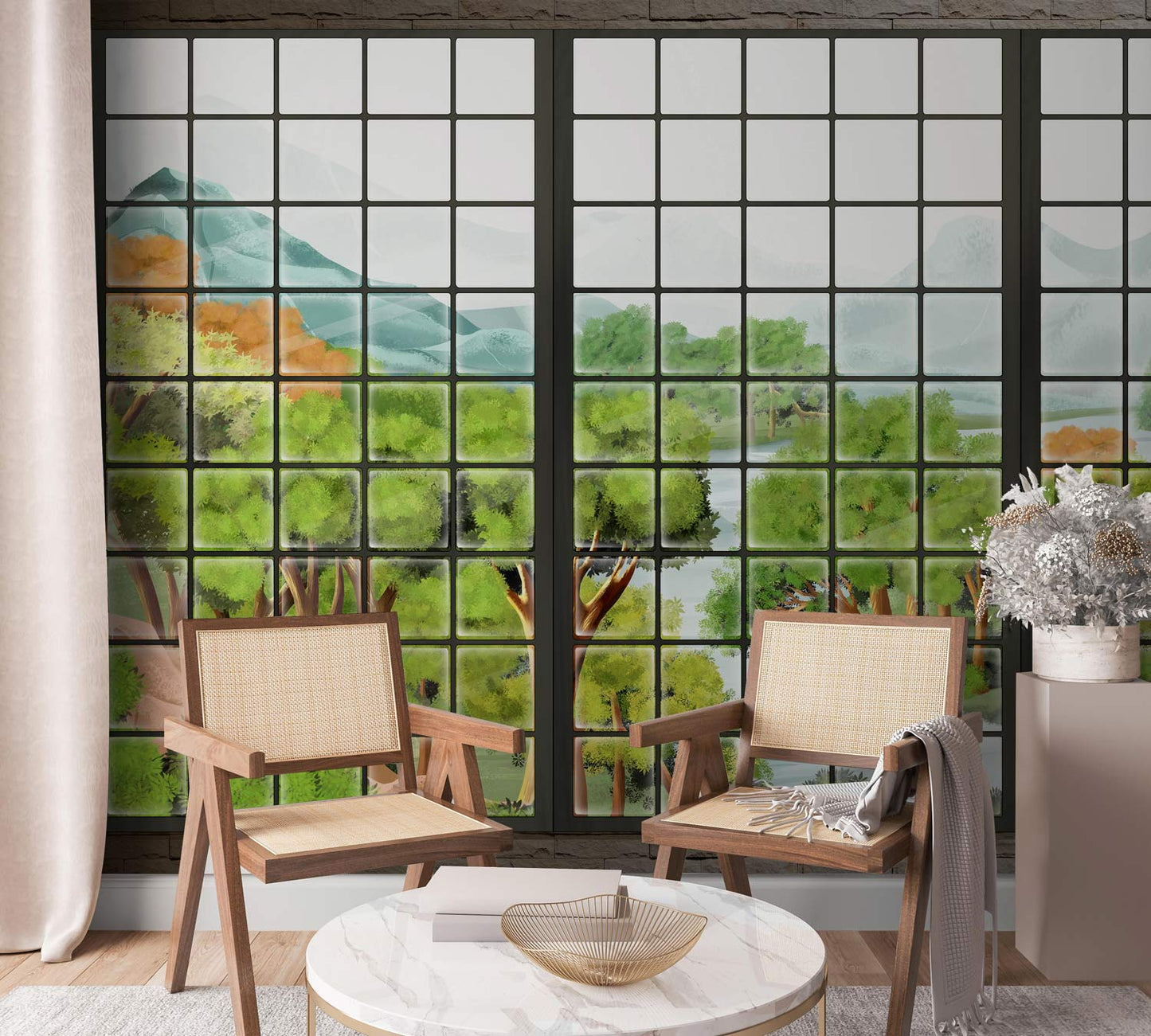 Serene Landscape Window View Mural Wallpaper