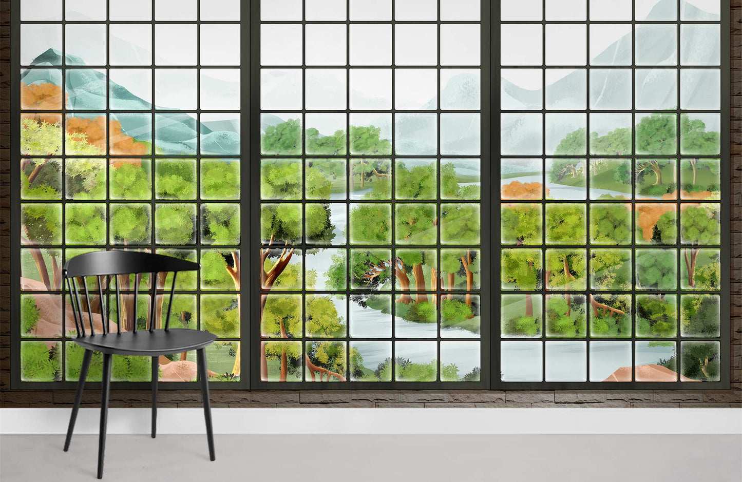 Serene Landscape Window View Mural Wallpaper