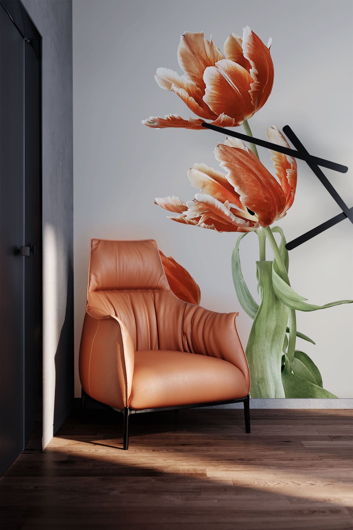 Orange Tulips Botanical Art Mural Wallpaper