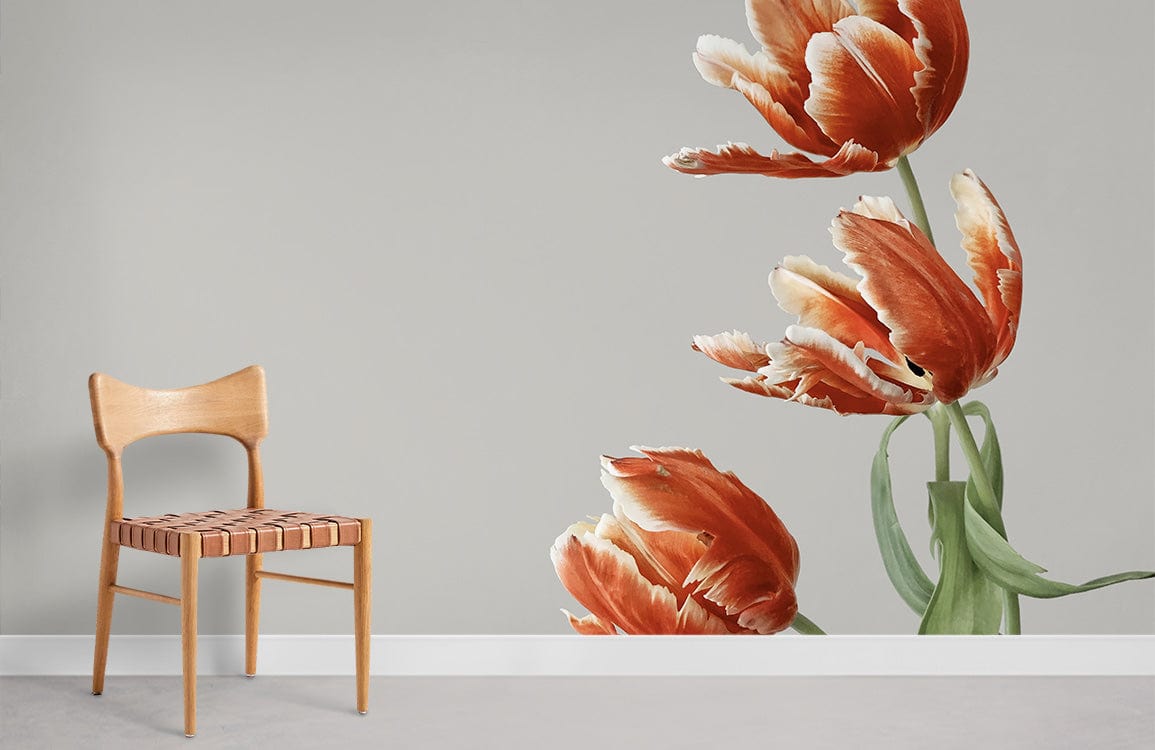 Orange Tulips Botanical Art Mural Wallpaper