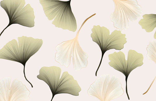 Elegant Neutral Ginkgo Leaf Mural Wallpaper