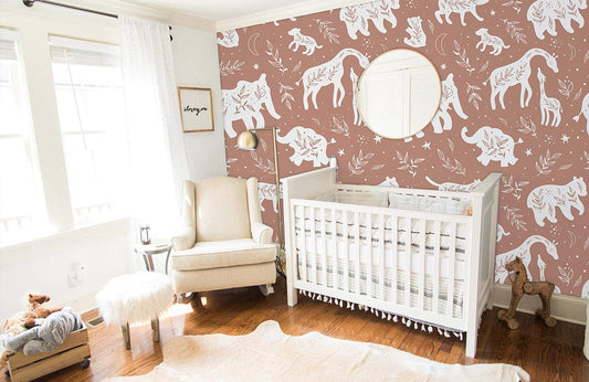 Neutral Safari Animal Nursery Mural Wallpaper