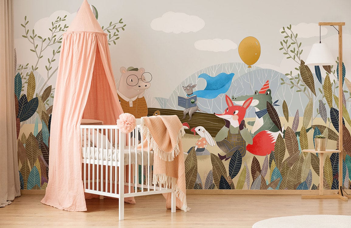 Whimsical Woodland Animals Kids Mural Wallpaper