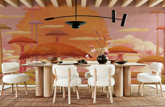 Baobab and Sunset Clouds Wallpaper Mural Added to the Dining Room of Rome's Decor