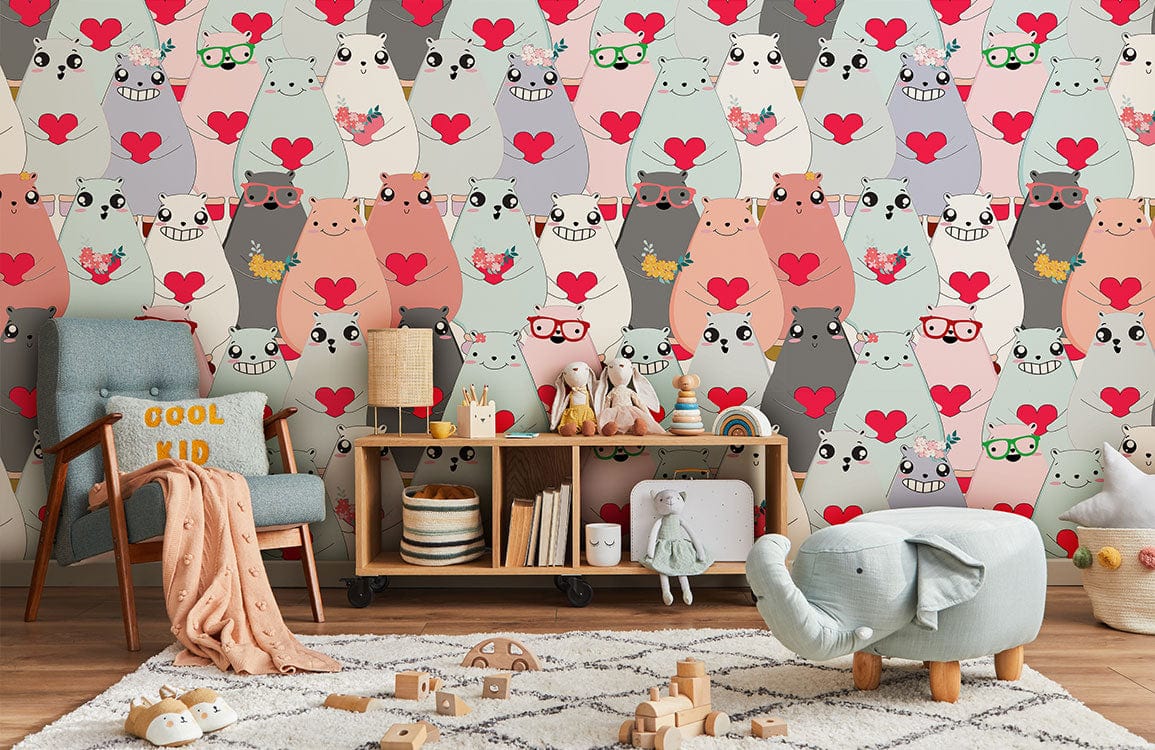 adorable cartoon bears wallpaper mural for kid's room