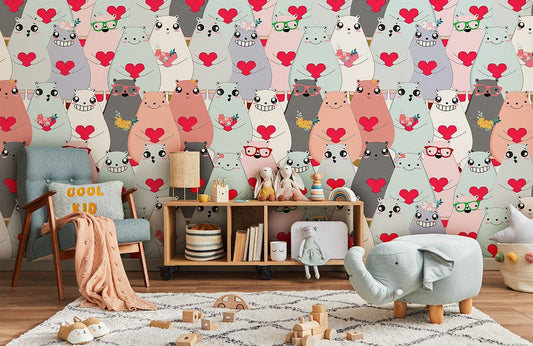 Colorful Whimsical Animal Pattern Mural Wallpaper