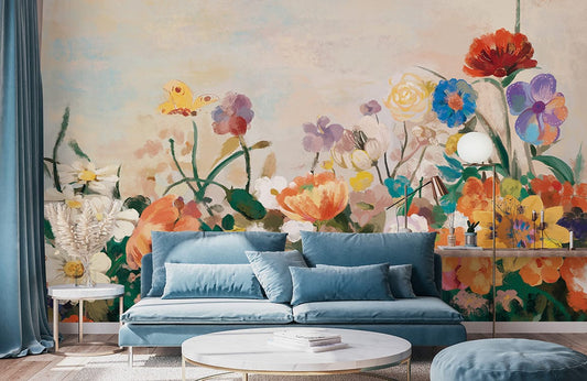 watercolor flowers wallpaper mural for living room