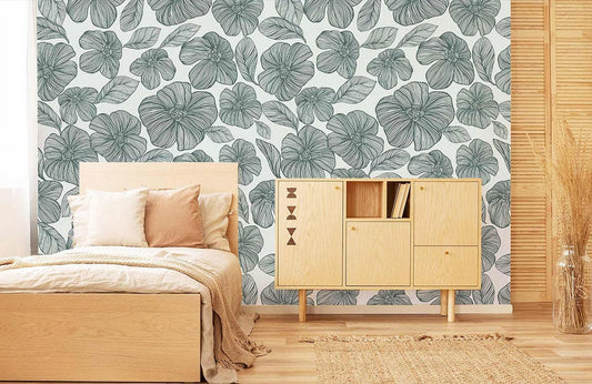 Elegant Grey Botanical Floral Mural Wallpaper