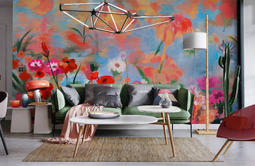 Colorful Abstract Floral Garden Mural Wallpaper