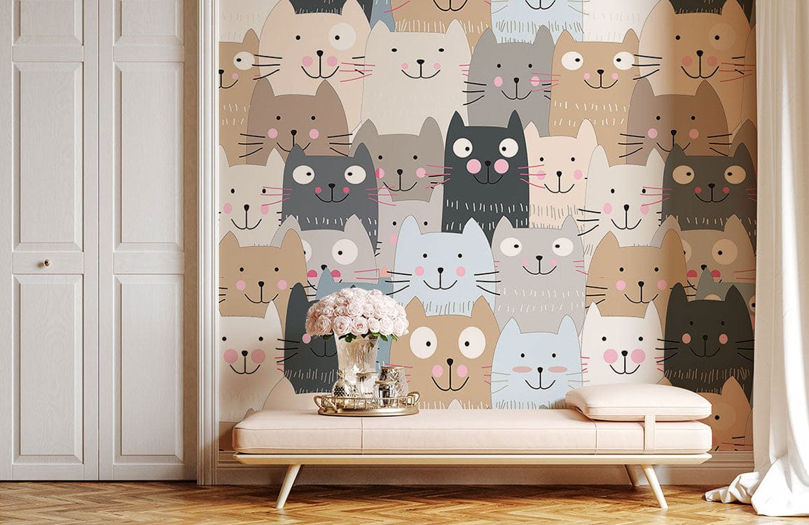 Cute Cat Cartoon Pattern Mural Wallpaper