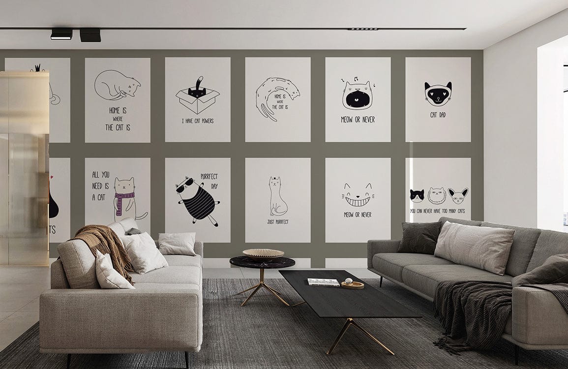 Whimsical Cat Illustration Wall Mural