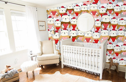 Cute Animal Heart Pattern Mural Wallpaper